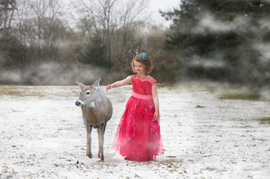 Girl Composite Deer Snow